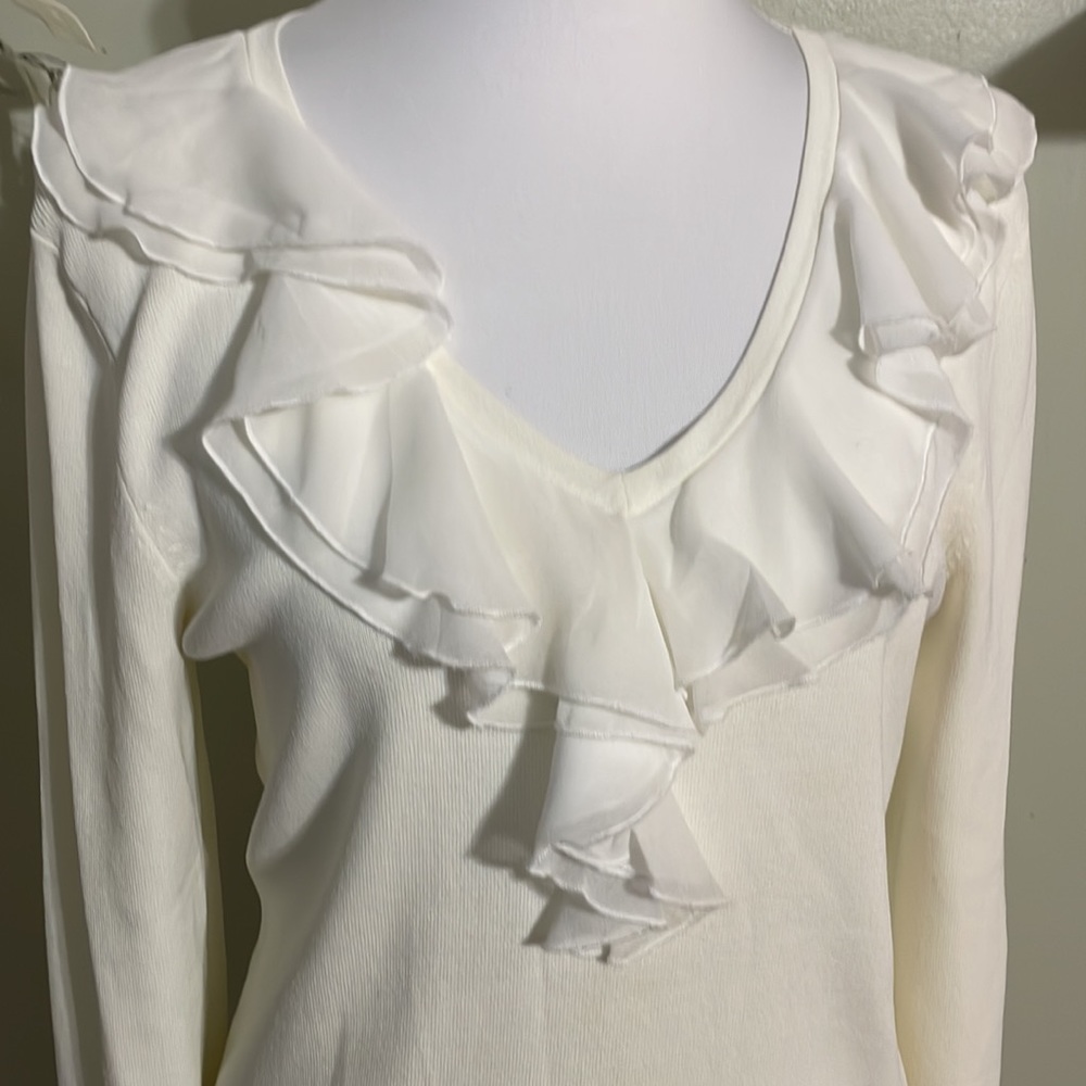 Cable & Gauge Cream Ruffle Blouse - Picture 2 of 4